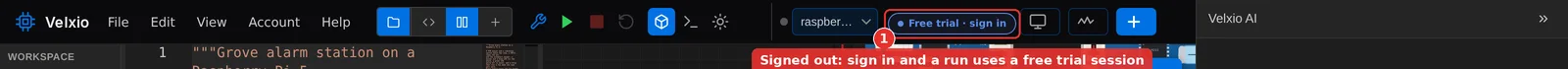 The toolbar as a signed-out visitor sees it, with the Free trial, sign in chip highlighted