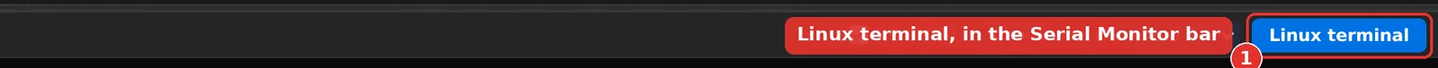 The Serial Monitor title bar with the Linux terminal button highlighted