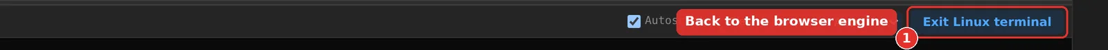 The Serial Monitor title bar in Linux mode with the Exit Linux terminal button highlighted