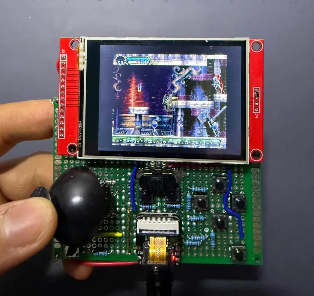 The XIAO ESP32S3 handheld running Castlevania: Symphony of the Night in the Alchemy Laboratory