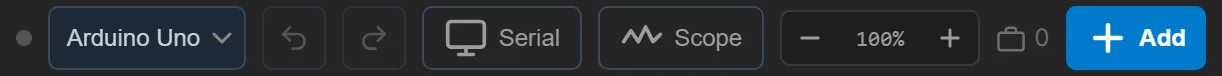 Velxio canvas toolbar above the simulation viewport
