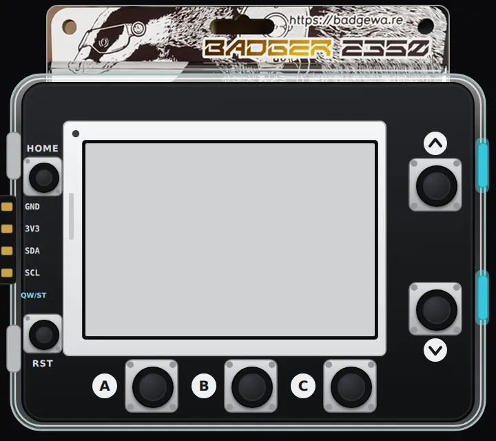 Pimoroni Badger 2350 on the Velxio canvas