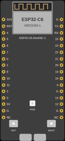 ESP32-C6 DevKit on the Velxio canvas