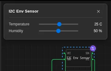 Two live sliders on the I2C sensor: temperature in C and humidity in percent