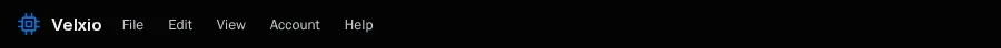 The Velxio menu bar: File, Edit, View, Account, Help