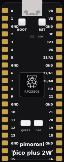 Pimoroni Pico Plus 2 W on the Velxio canvas