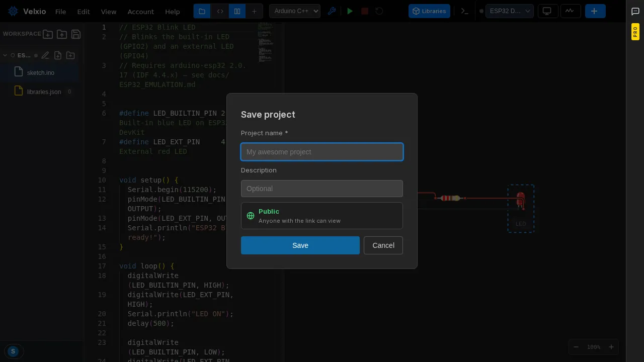 The save project dialog