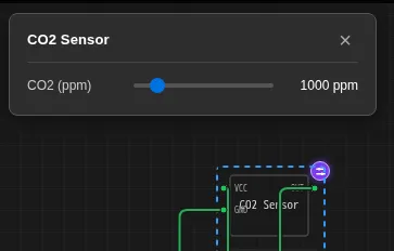 The live control panel of a running CO2 sensor chip: one slider from 400 to 5000 ppm